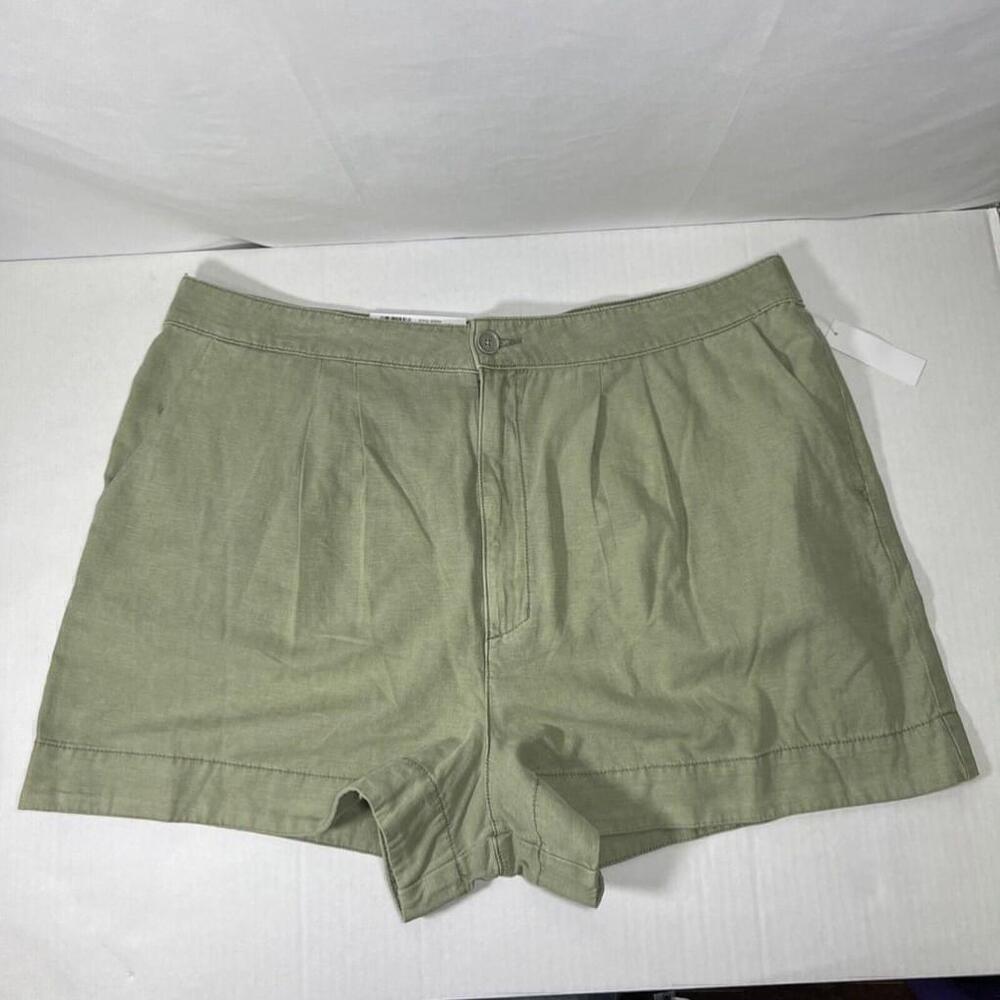 Joie Shorts Womens XXL Linen Blend Pleated High Waisted Green Faded Cactus NWT